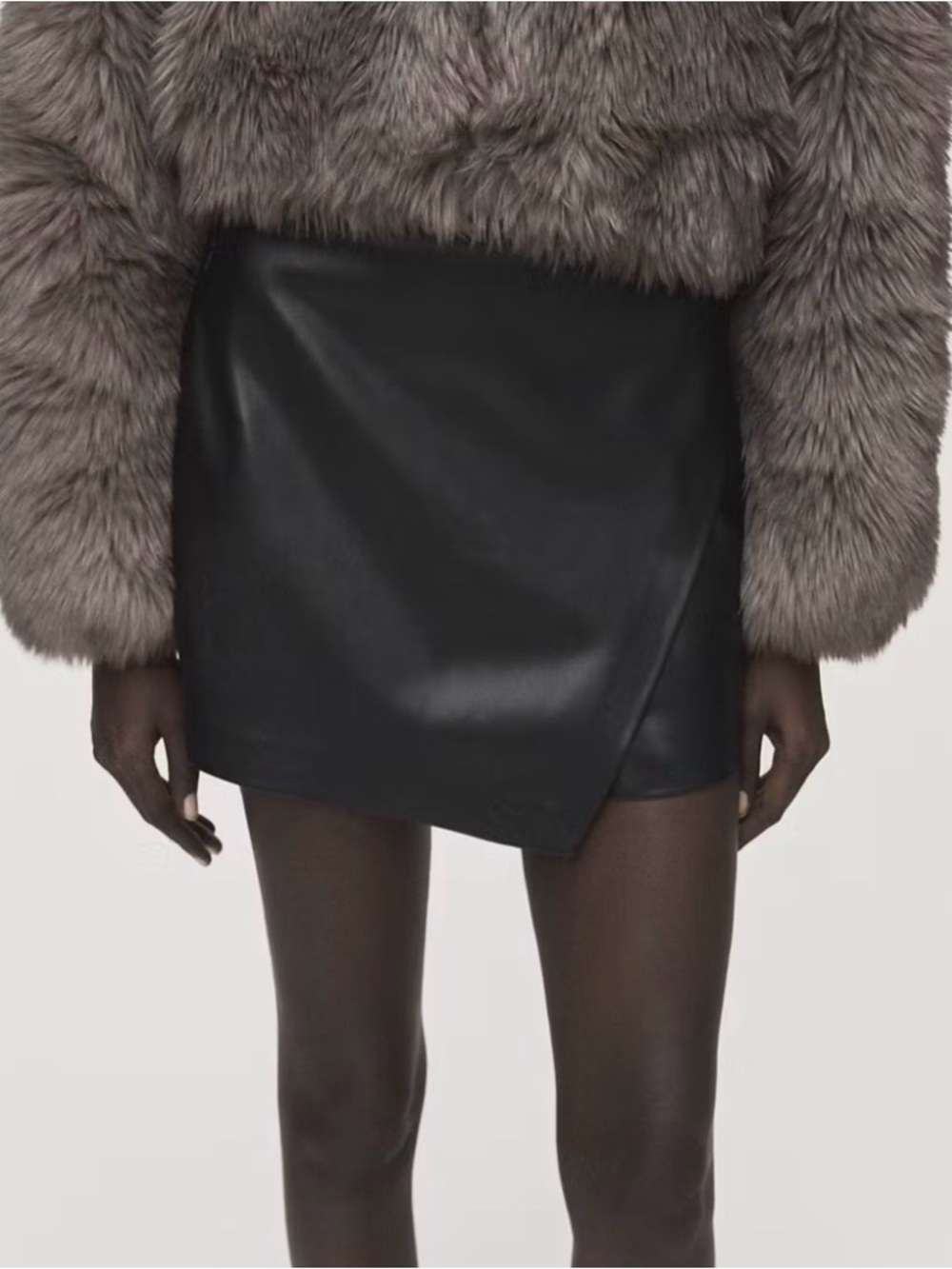 Mango Black Faux Leather Asymmetrical Mini Skirt